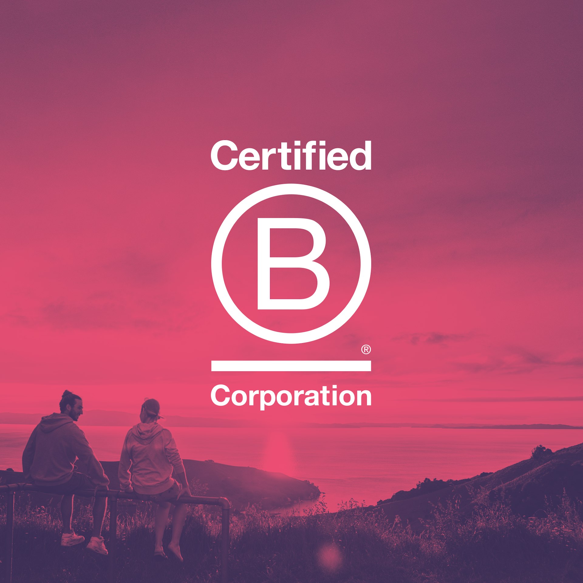 a b corp logo against a pink background