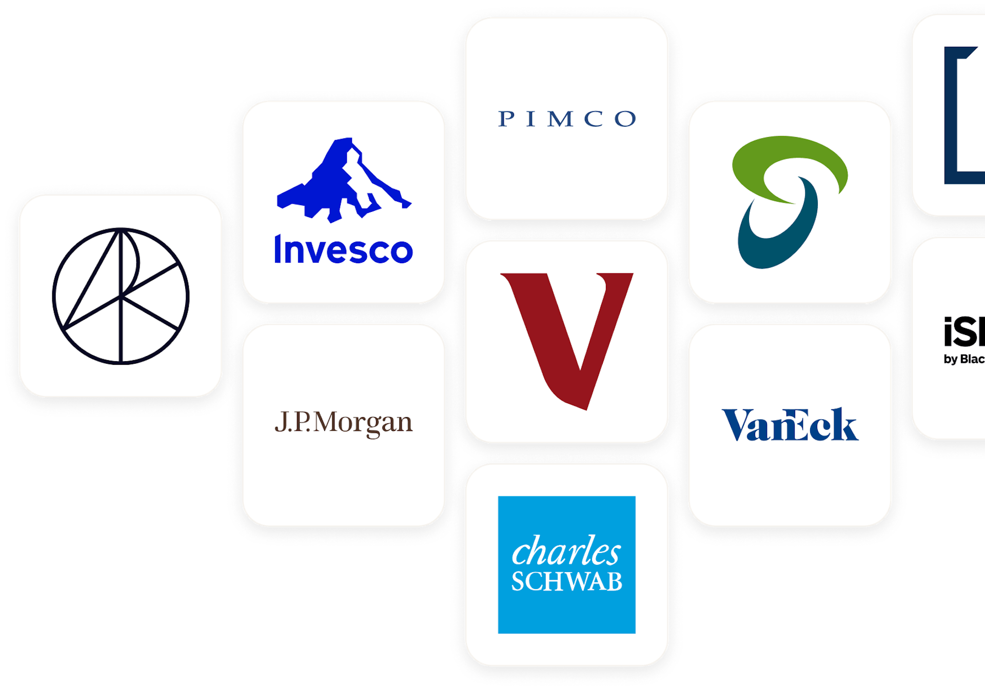 Cluster of US exchange-traded fund (ETF) logos.