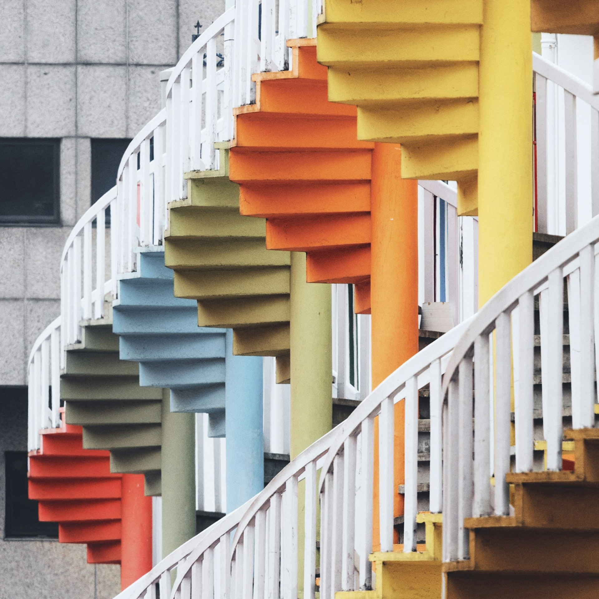 Multicoloured spiral staircases. 